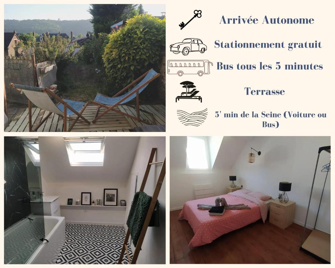Appartamento Le Nid Normand Avec Terrasse - Stationnement Facile Et Gratuit - 5 Min Seine Deville-les-Rouen Esterno foto